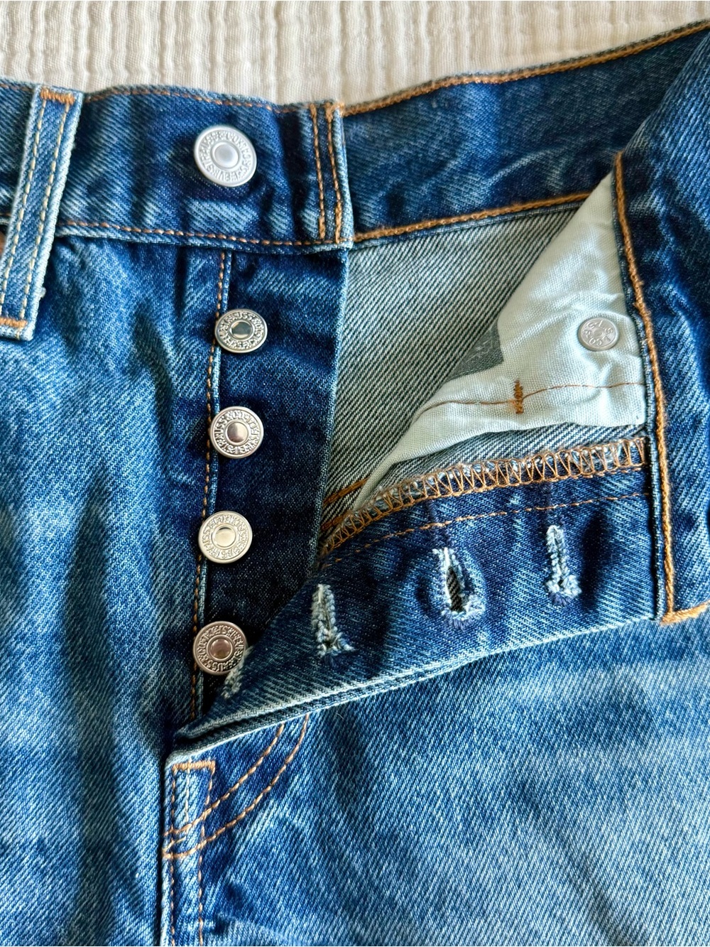 Levi's Distressed Blue Denim Cutoff Shorts - Picture 3 of 8